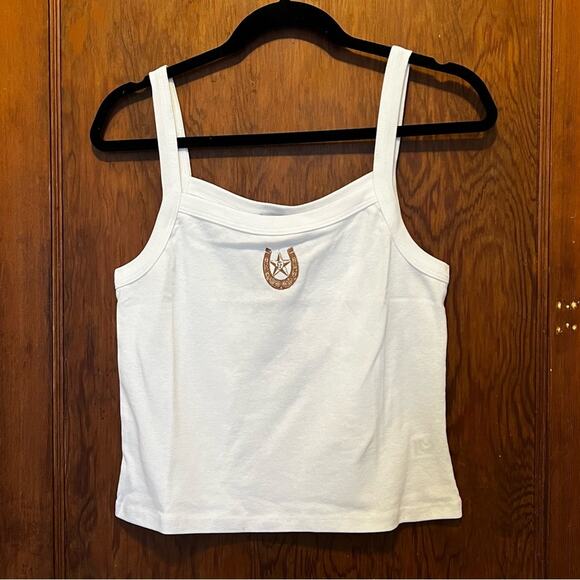 NWT Daydreamer Metallic Horse Shoe Sporty Tank Bleach White Western XL Beyoncé - Picture 2 of 8